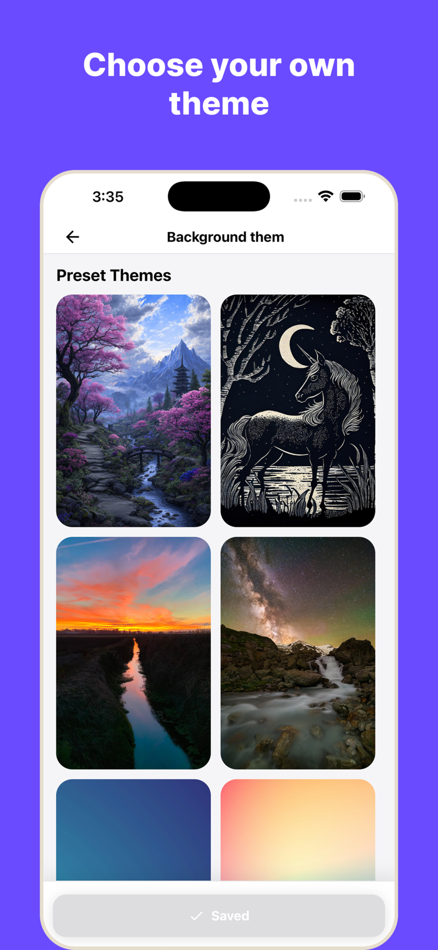WispDay custom aesthetic themes and environment selection